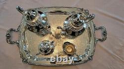 Vintage Silversmith Marked Silver Plate 5 Piece Tea Set Including Tray