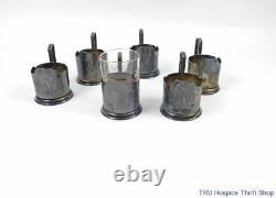 Vintage Soviet Era Podstakannik Silver Plate Tea Glass Holders-Set of Six