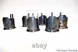 Vintage Soviet Era Podstakannik Silver Plate Tea Glass Holders-Set of Six