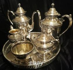 Vintage Spring Flower Wm Rogers & Son Silver-plate 6 pc Tea and Coffee service