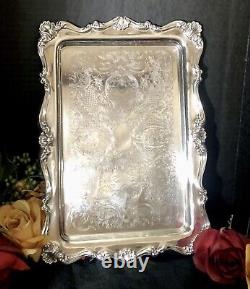 Vintage Tea Set Silver Plated Etched Floral Tray Victorian Plate 4 Pieces