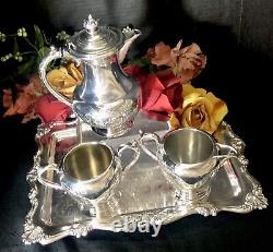 Vintage Tea Set Silver Plated Etched Floral Tray Victorian Plate 4 Pieces