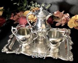 Vintage Tea Set Silver Plated Etched Floral Tray Victorian Plate 4 Pieces