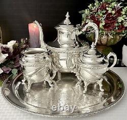 Vintage Tea Set Silver Plated Tea Coffee Service Set Butlers Tray 4 Pc Set