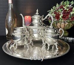 Vintage Tea Set Silver Plated Tea Coffee Service Set Butlers Tray 4 Pc Set
