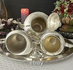 Vintage Tea Set Silver Plated Tea Coffee Service Set Butlers Tray 4 Pc Set
