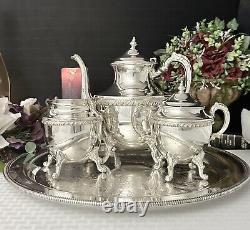 Vintage Tea Set Silver Plated Tea Coffee Service Set Butlers Tray 4 Pc Set