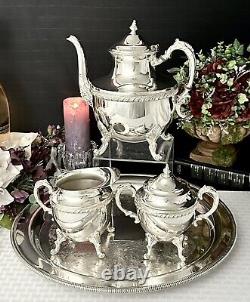 Vintage Tea Set Silver Plated Tea Coffee Service Set Butlers Tray 4 Pc Set