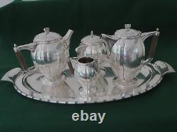 Vintage Tea and Coffee Service 4 Pieces Silver Plate with Tray Mid-Century