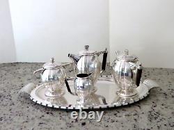 Vintage Tea and Coffee Service 4 Pieces Silver Plate with Tray Mid-Century