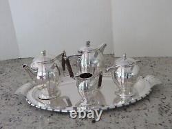 Vintage Tea and Coffee Service 4 Pieces Silver Plate with Tray Mid-Century