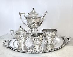 Vintage Tea and Coffee Set Silver Treble Plate Simpson Hall & Miller 1800's