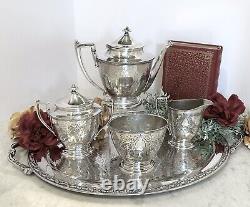 Vintage Tea and Coffee Set Silver Treble Plate Simpson Hall & Miller 1800's