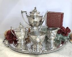 Vintage Tea and Coffee Set Silver Treble Plate Simpson Hall & Miller 1800's