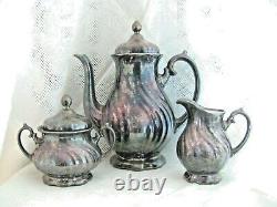 Vintage Thomas Silver On Porcelain Germany Coffee Tea Chocolate Pot Cream Sugar