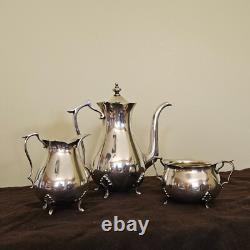 Vintage Three-piece silver-plated tea set made by the Colonial Silver Company