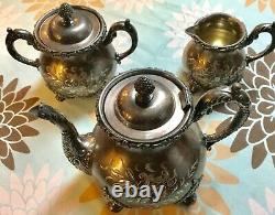 Vintage Toronto Silver Plate Company Tea Set #516 ORNATEOriginal Petina 3 COUNT