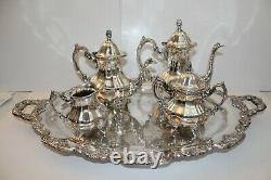 Vintage Towle Silver Plated 5 Pc Coffee/Tea Set, Teapot, Creamer, Sugar & Tray