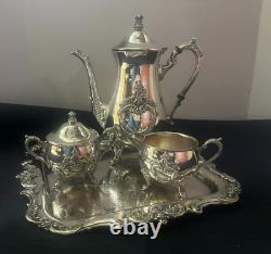 Vintage Towle Silverplate Tea Set 4772 withTowle El Grandee 2953 Square Tray