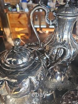 Vintage Victorian Ornate Silver Plated 5 Piece Tea Coffee Set