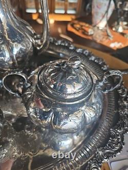 Vintage Victorian Ornate Silver Plated 5 Piece Tea Coffee Set