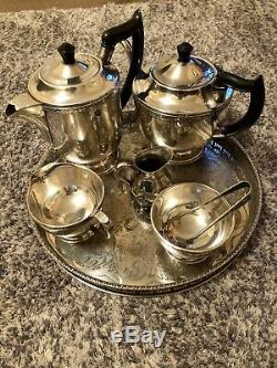 Vintage Viners Sheffield Alpha Silver Plated Tea Set With Serving Tray 7 Pieces