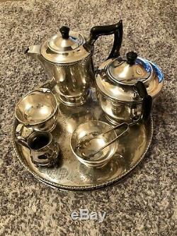 Vintage Viners Sheffield Alpha Silver Plated Tea Set With Serving Tray 7 Pieces