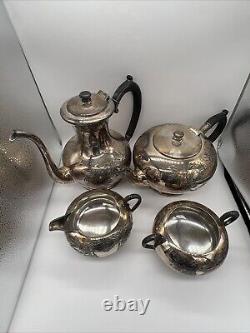 Vintage WM A. Rogers Silver Tea Set Of 4 Antique Silver Plate Silverware
