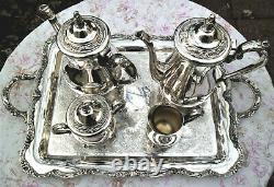 Vintage WM Rogers Silver Plate Tea Coffee Pot Set 5pc Large Tray Gorgeous