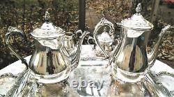 Vintage WM Rogers Silver Plate Tea Coffee Pot Set 5pc Large Tray Gorgeous