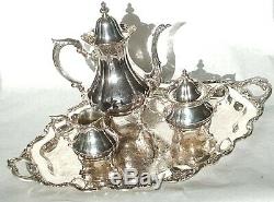 Vintage Wallace Rose Point #1200 Silver Plate 4 Piece Coffee/Tea Set