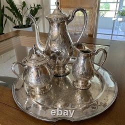 Vintage Wilcox International Embossed Lady Mary 3x Silver Plate Tea Coffee Set
