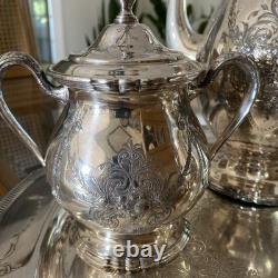 Vintage Wilcox International Embossed Lady Mary 3x Silver Plate Tea Coffee Set