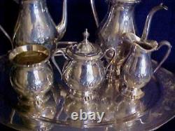 Vintage Wilcox International Lady Mary 3x Silver Plate Tea Coffee Set Orgnl Tray