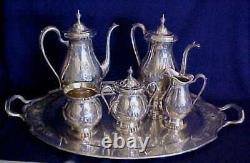 Vintage Wilcox International Lady Mary 3x Silver Plate Tea Coffee Set Orgnl Tray