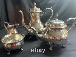 Vintage Wilcox International Silver Co Floral Border Tea Coffee Set of 4-# 7074