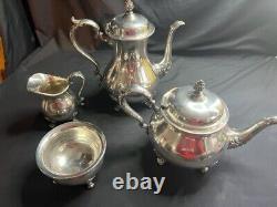 Vintage Wilcox International Silver Co Floral Border Tea Coffee Set of 4-# 7074