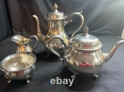 Vintage Wilcox International Silver Co Floral Border Tea Coffee Set of 4-# 7074