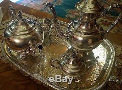 Vintage Wm. A. Rogers Silver Plated Coffee Tea Sugar Cream And Tray Serving Set