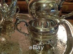 Vintage Wm. A. Rogers Silver Plated Coffee Tea Sugar Cream And Tray Serving Set