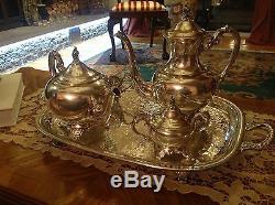 Vintage Wm. A. Rogers Silver Plated Coffee Tea Sugar Cream And Tray Serving Set