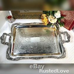 Vintage Wm Rogers Silver Plated Etched tray Serving Tea Decorative Platter 24