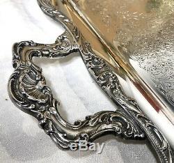 Vintage Wm Rogers Silver Plated Etched tray Serving Tea Decorative Platter 24