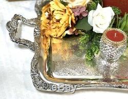 Vintage Wm Rogers Silver Plated Etched tray Serving Tea Decorative Platter 24