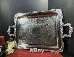 Vintage Wm Rogers Silver Plated Etched tray Serving Tea Decorative Platter 24