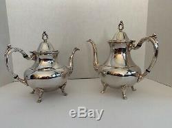 Vintage Wm Rogers Silverplate Tea Set Coffee Pot Serving Tray Creamer Sugar Bowl