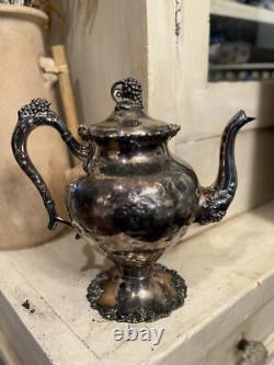 Vintage or Antique EGW & S Hand Chased Victorian Silver Plate Tea Set Ornate