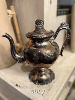 Vintage or Antique EGW & S Hand Chased Victorian Silver Plate Tea Set Ornate