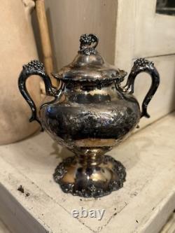 Vintage or Antique EGW & S Hand Chased Victorian Silver Plate Tea Set Ornate