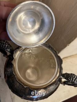 Vintage or Antique EGW & S Hand Chased Victorian Silver Plate Tea Set Ornate